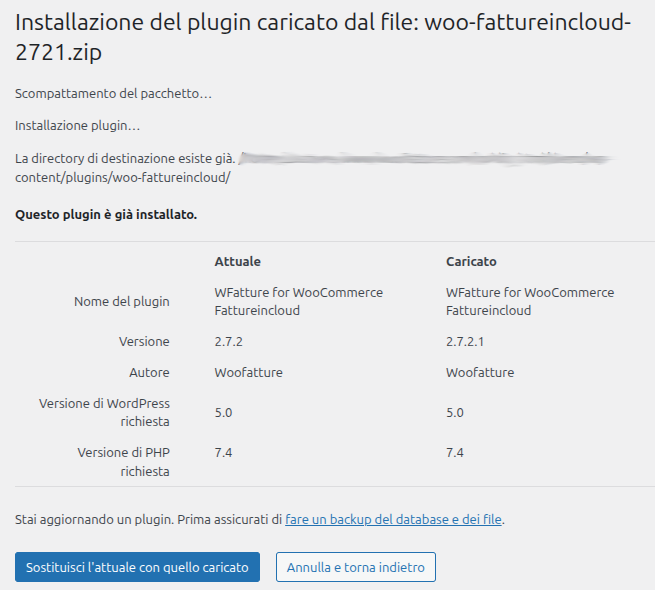 installazione aggiornamento a file .zip