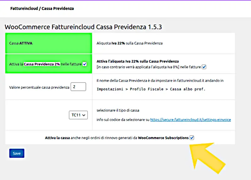 WFatture Estensione Cassa Previdenza